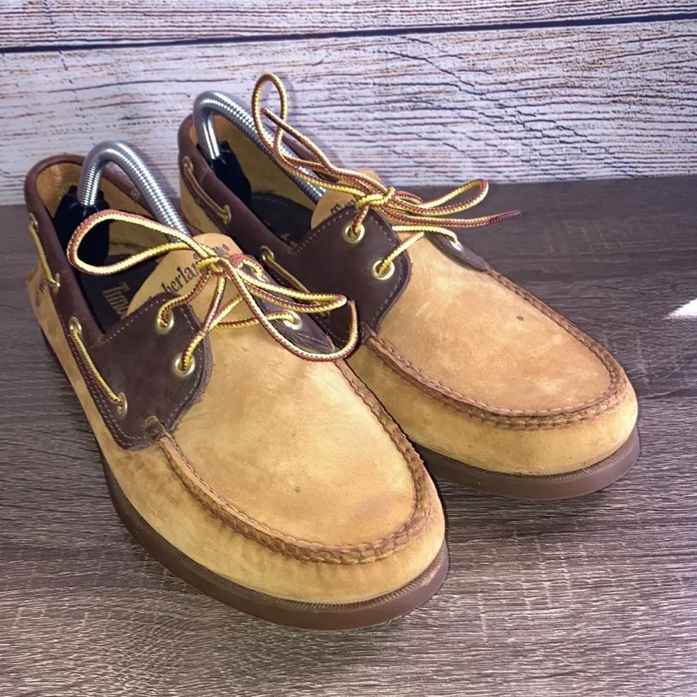 Mens Like New Timberland Boat Shoes Size 10.5 Brown & Tan